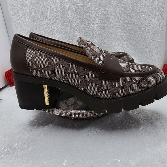 Coach Cora Loafer Pump Signature Jacquard Office Casual Chunky Classic - Picture 5 of 12